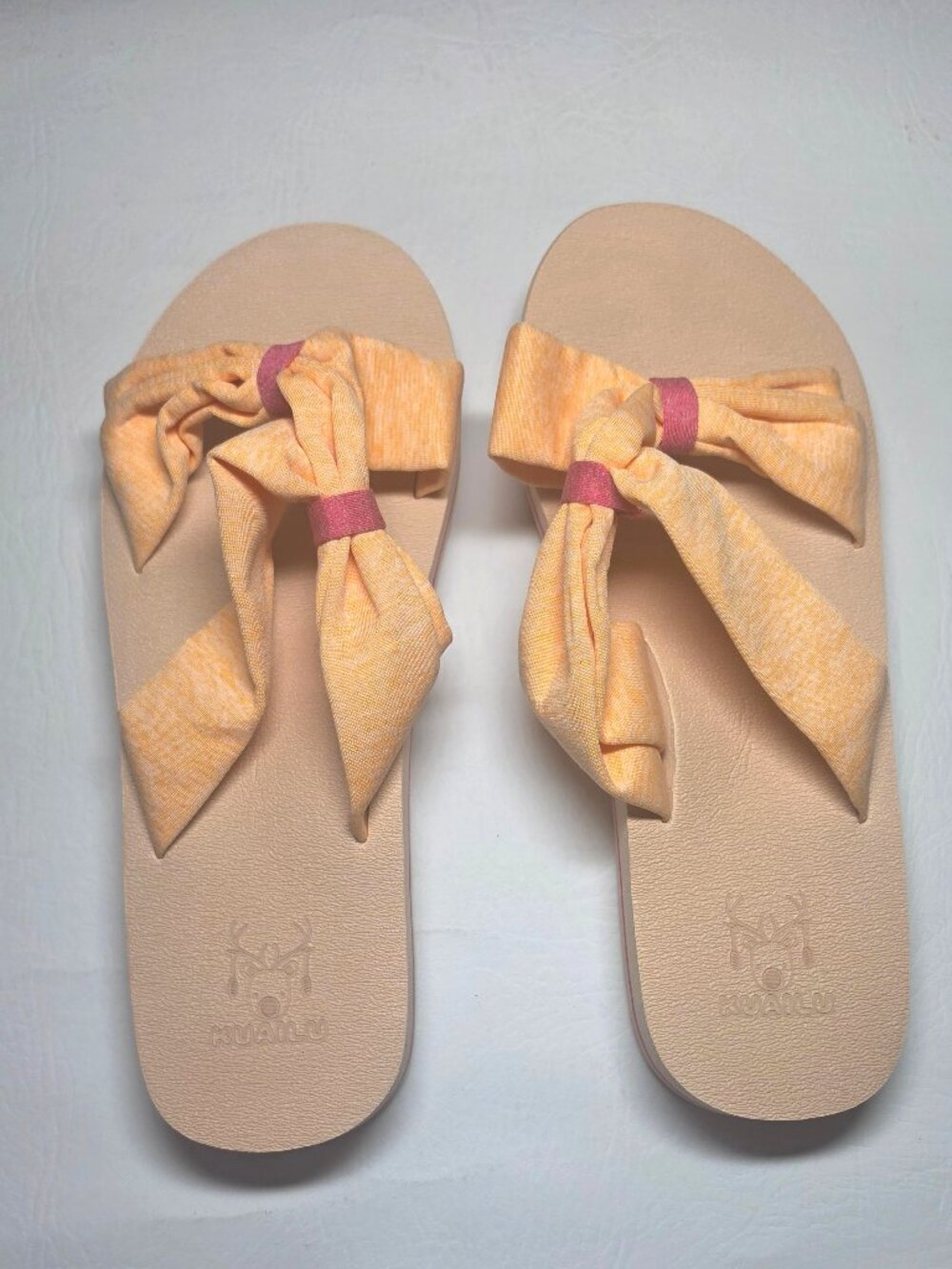KuaiLu Womens Dressy Bow Sandals Arch Support Yoga Foam Walking Beach Slide 10